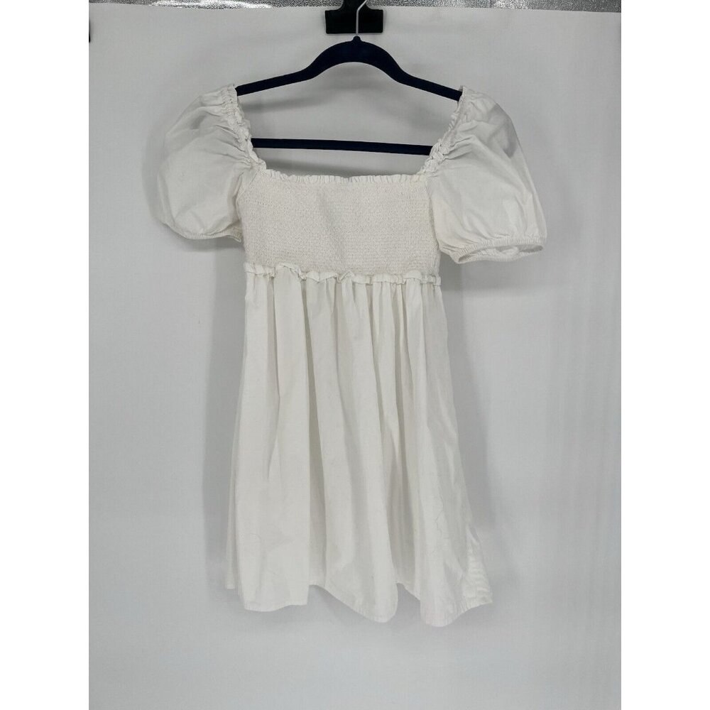 Aritzia Sunday Best Hadley White Puff‎ Sleeve Smock Babydoll Mini Dress Sz S
